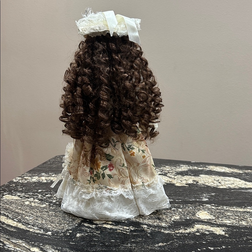 Porcelain Victorian-Style Doll in Cream and Brown - Picture 5 of 6